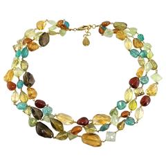 Jona Multiple Gem Pebble Yellow Gold Necklace 