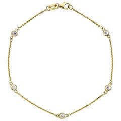 Suzy Levian 14K Yellow Gold 0.10 Carat White Diamond Station Chain Bracelet