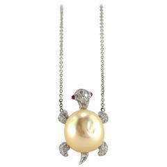 Jona Pearl Diamond Gold Turtle Necklace