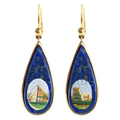 Cestius Pyramid and Colosseum Micromosaic Gold Earrings