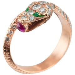 Emerald Ruby Diamond Gold Snake Ring