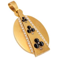 Victorian Agate Pearl Diamond Gold Locket 