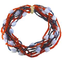Jona Fire Opal Kyanite Chalcedony Necklace 11