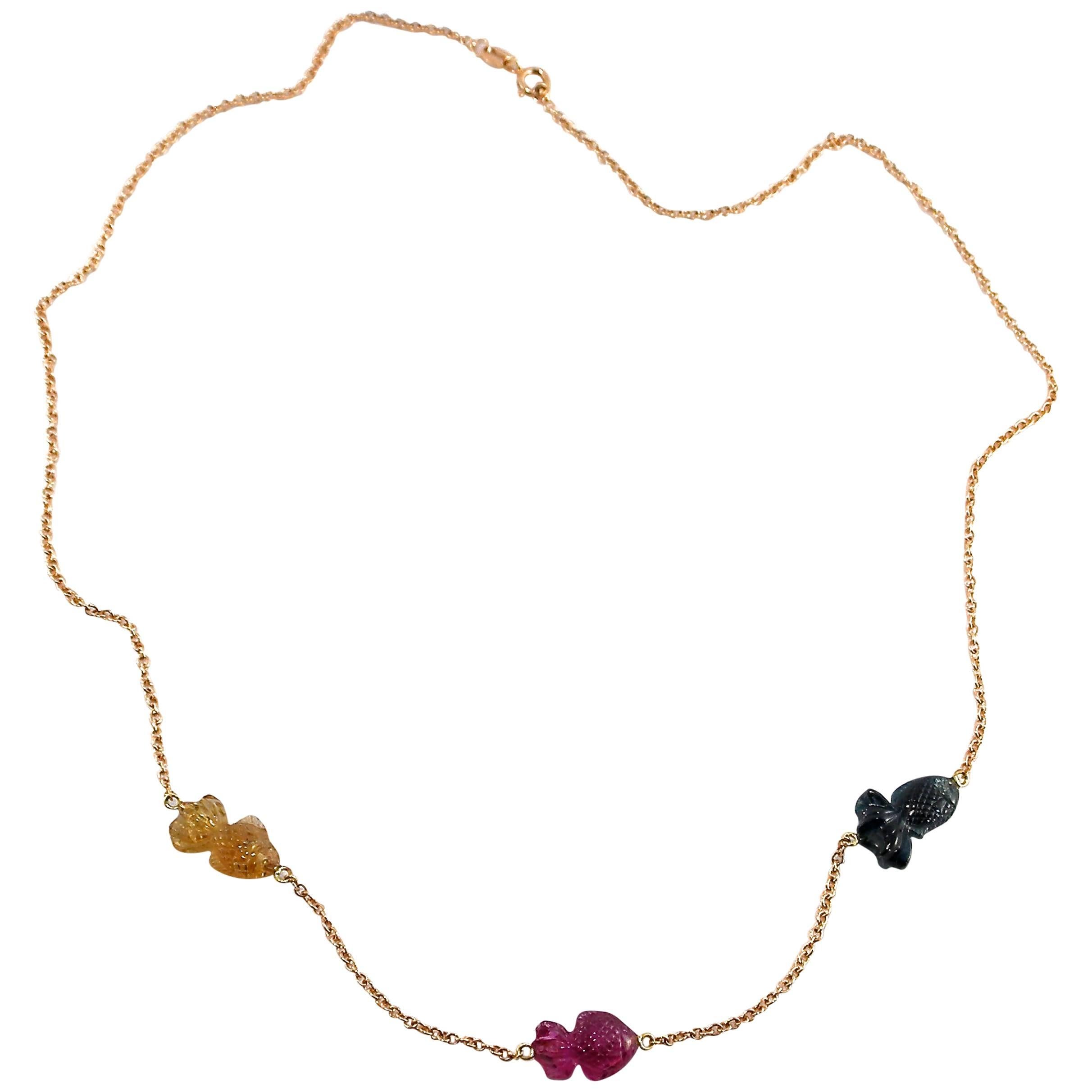 Jona Fish Tourmaline 18 Karat Rose Gold Chain Necklace