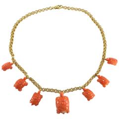 Jona Coral Turtle Charm 18k Yellow Gold Chain Necklace