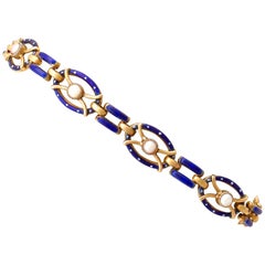 Antique Seed Pearl and Enamel Yellow Gold Gate Bracelet