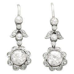 Antique 1.42 Carat Diamond and Platinum Floral Drop Earrings