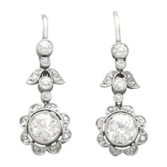 Vintage 1.42 Carat Diamond and Platinum Floral Drop Earrings