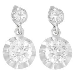 Antique 1930s 2.22 Carat Diamond and White Gold Drop Earrings