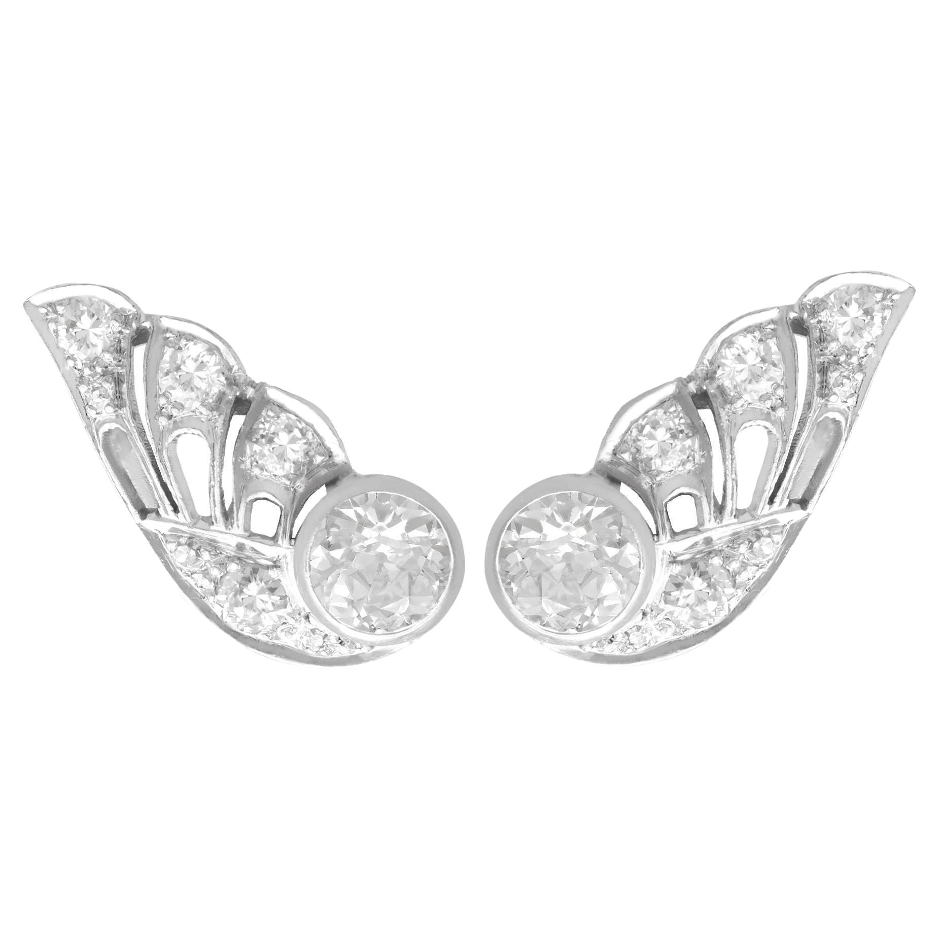 Antique Art Deco 3.25 Carat Diamond and White Gold Earrings