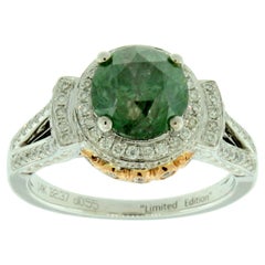 Suzy Levian 14K Two-Toned White / Rose Gold Round Blue Diamond Bridal Halo Ring