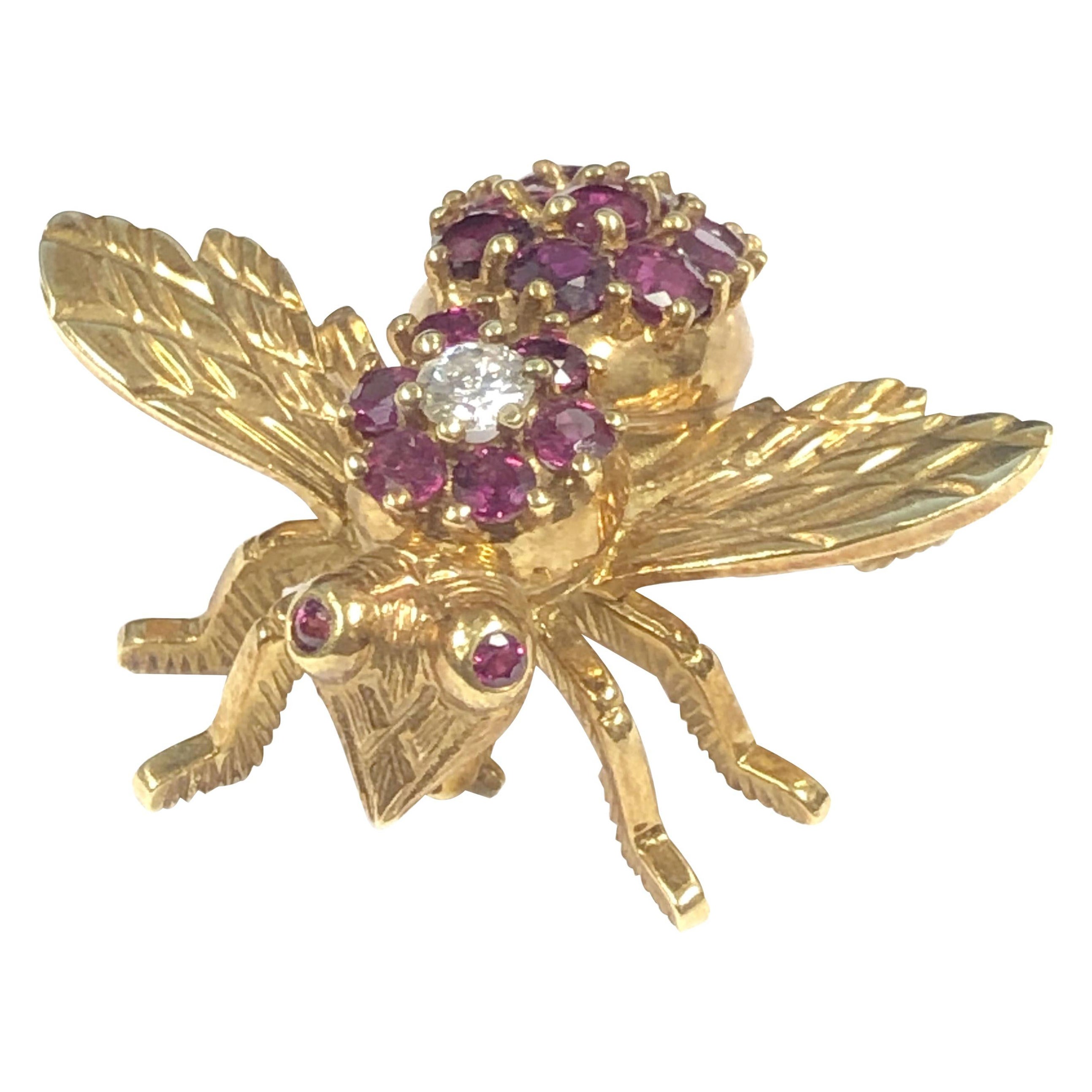 Herbert Rosenthal Large Gold Ruby and Diamond Iconic Bee Brooch