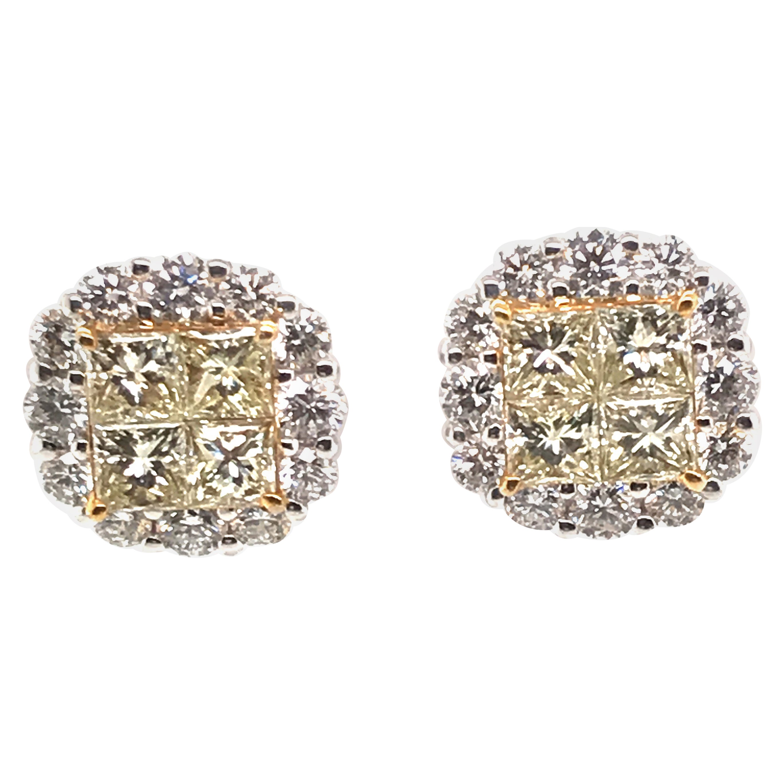 Natural Fancy Yellow Diamond Cluster Earrings For Sale at 1stDibs