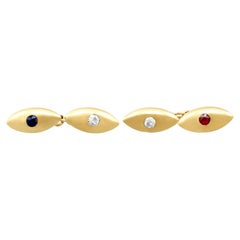 Antique French Sapphire, Ruby and Diamond Yellow Gold Cufflinks