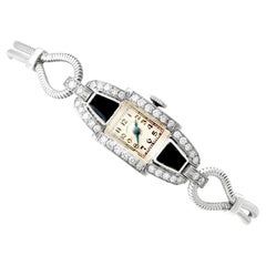 Art Deco Diamond Onyx Platinum Cocktail Watch by Hamilton, Circa 1940