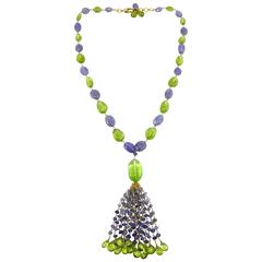 Jona Peridot Iolite Gold Tassel Beaded Necklace 11