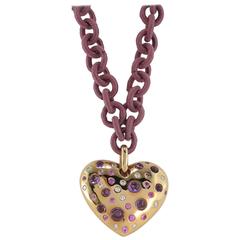 Jona Pink Sapphire Amethyst Diamond Rose Gold Heart Pendant Necklace 11