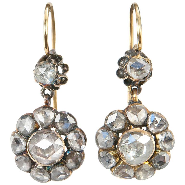 Victorian Rose Cut Diamond Cluster Earrings at 1stDibs