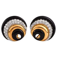 Onyx Diamond Gold "Trio" Clip-Back Earrings