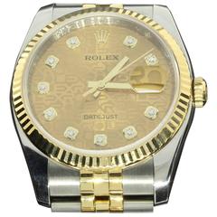 Rolex Yellow Gold Stainless Steel DateJust Jubilee Diamond Dial Wristwatch