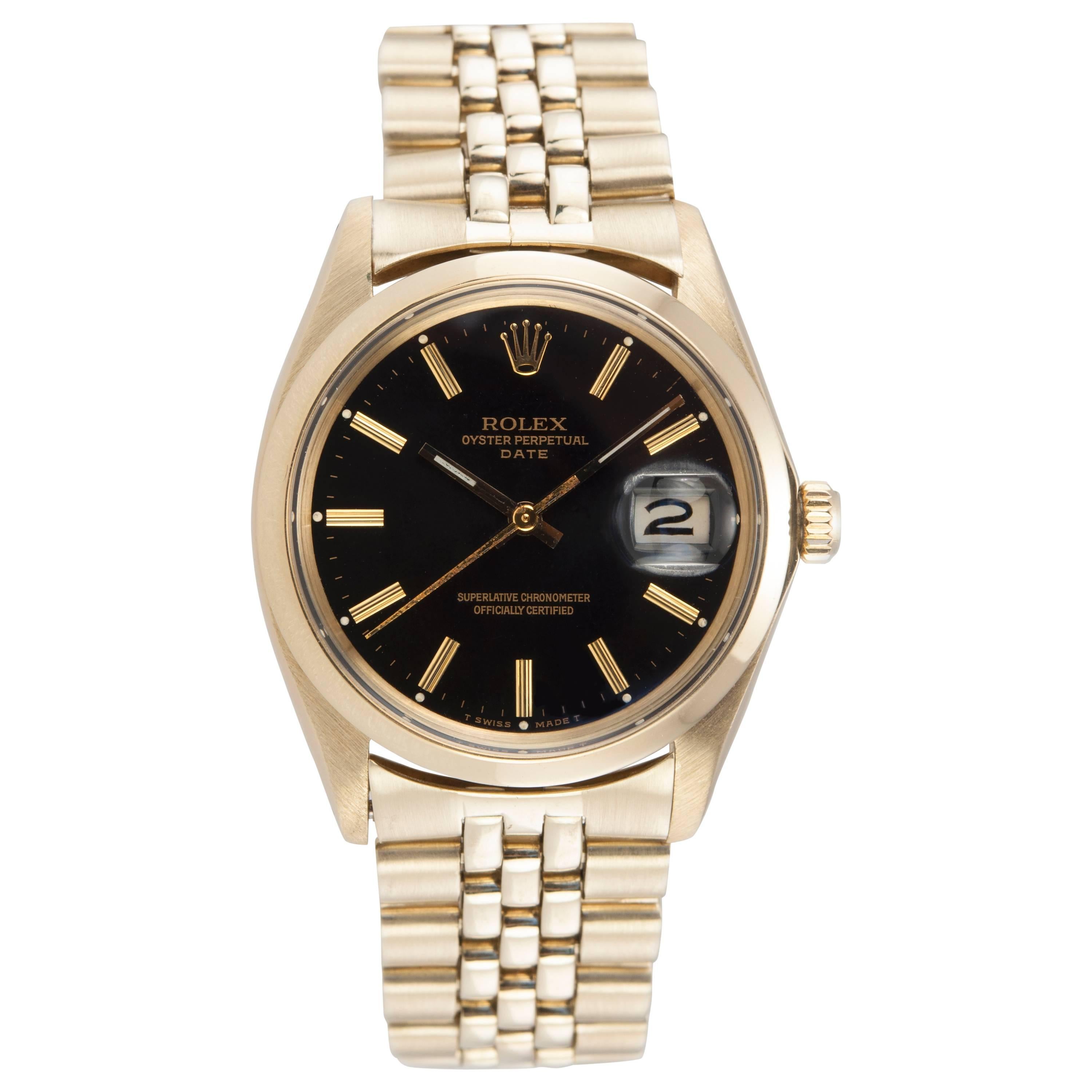 Rolex Yellow Gold Black Dial Date Wristwatch Ref 1503-8 For Sale