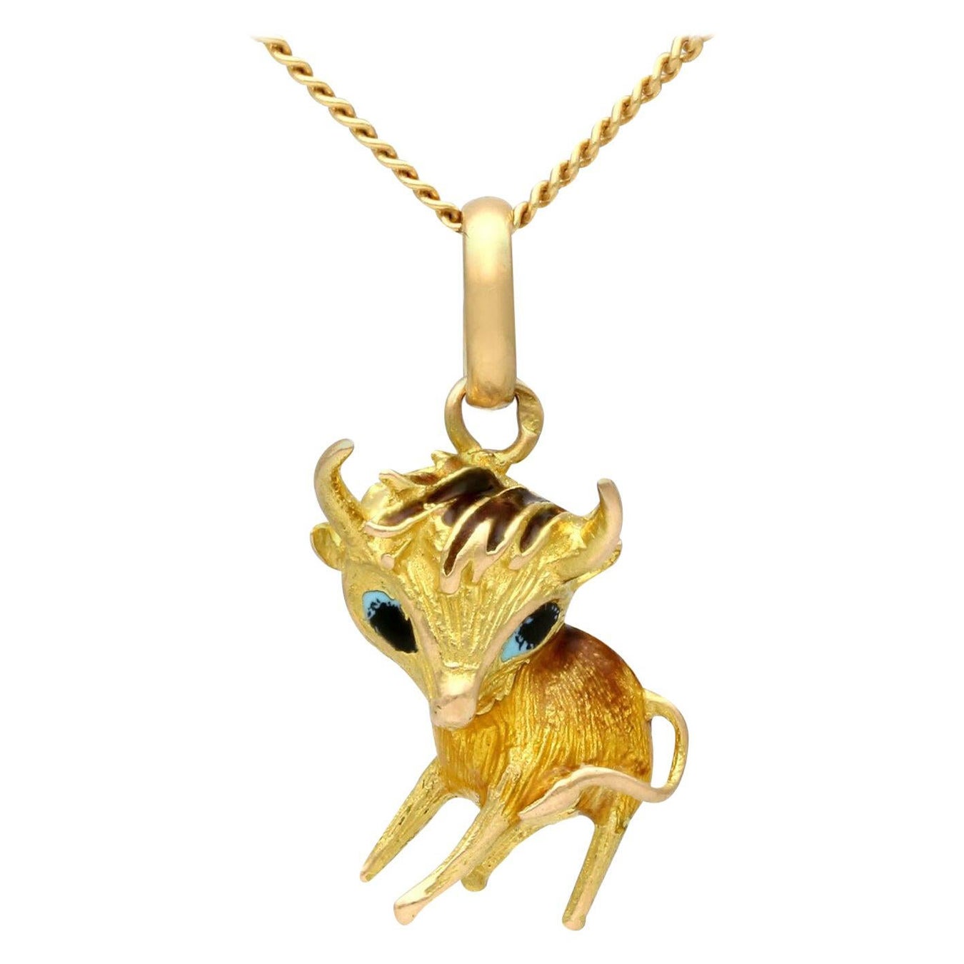 1950s Yellow Gold and Enamel Cow Pendant For Sale
