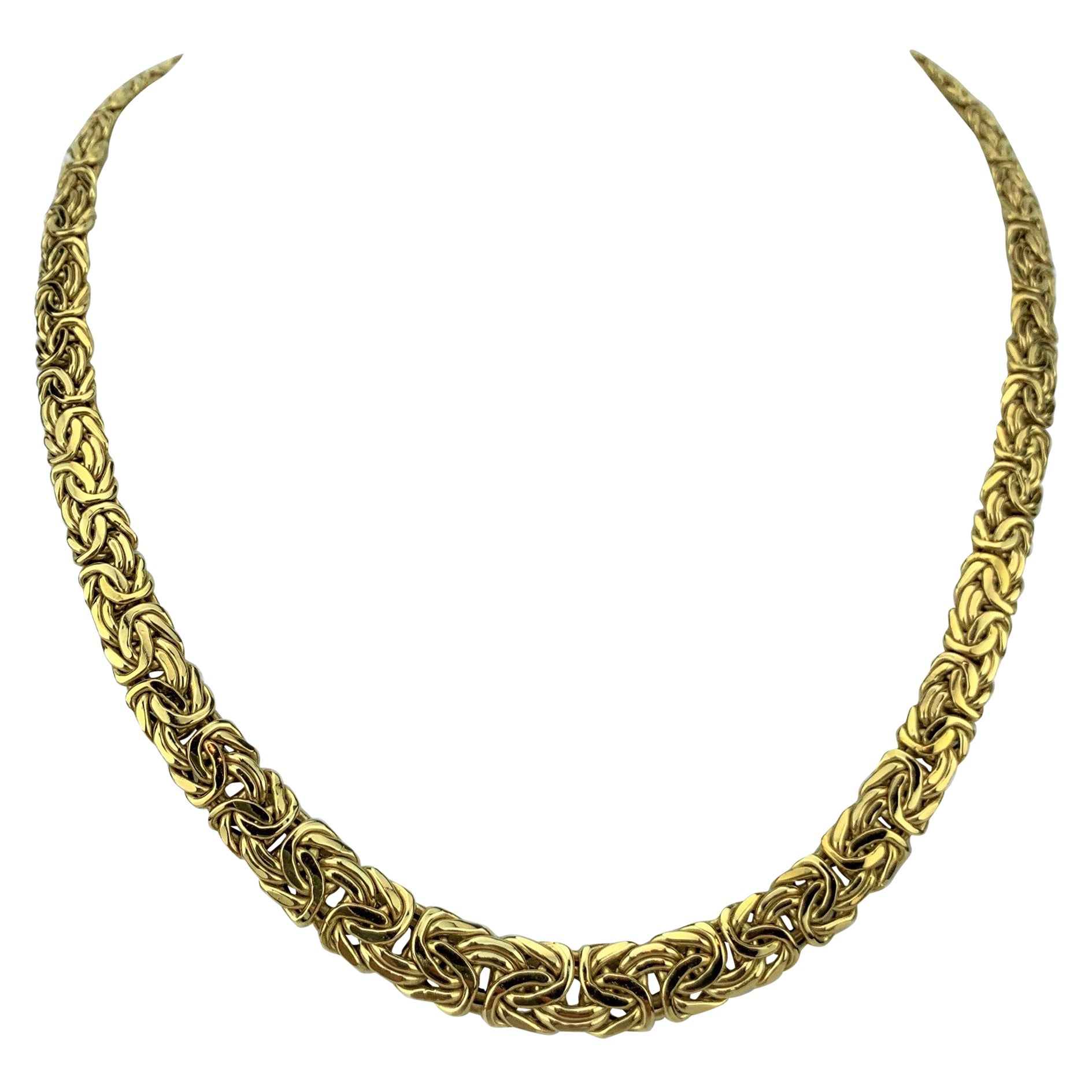 14 Karat Italian Yellow Gold Heavy Byzantine Link Chain Necklace For
