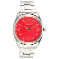 Rolex Perpetual Steel Watch with Custom Red Dial, Ref 6564, Circa 1962
