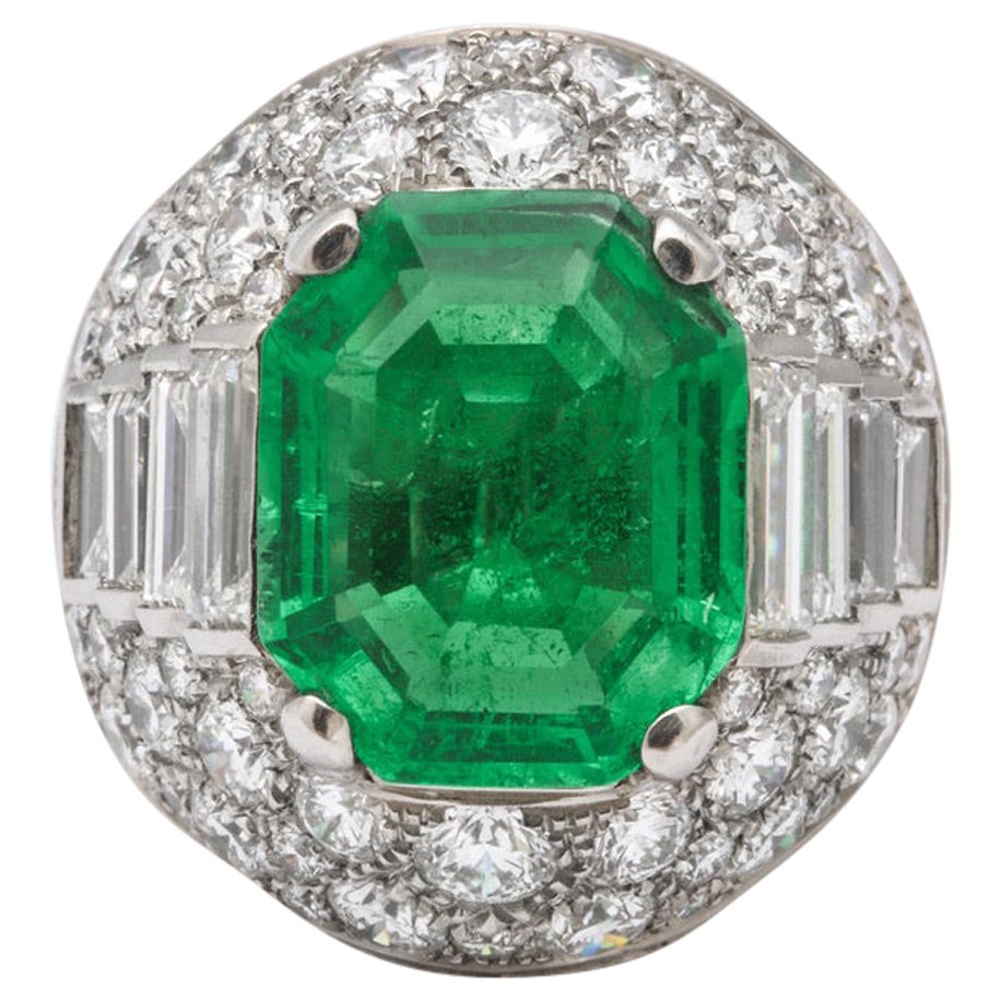 Certified Colombian Emerald Diamond Gold Ring at 1stDibs