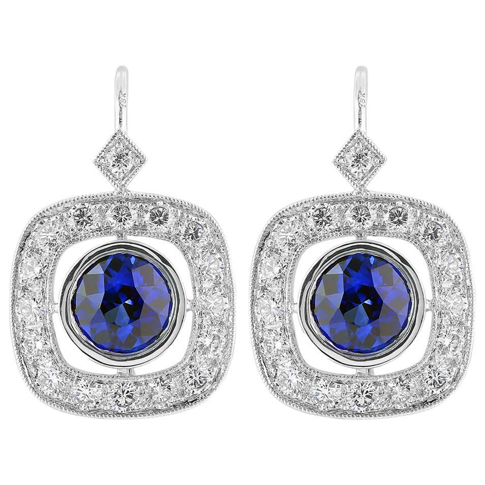 Sapphire Diamond Drop Earrings For Sale