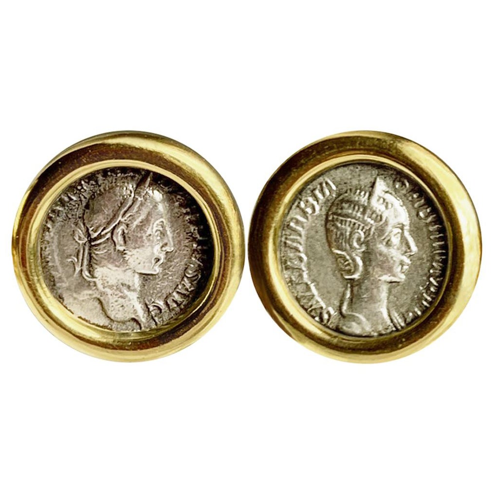Roman Coins Gold Cufflinks Depicting Emp. Alexander Severus and His Wife Orbiana For Sale