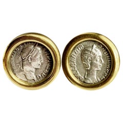 Roman Coins Gold Cufflinks Depicting Emp. Alexander Severus and His Wife Orbiana