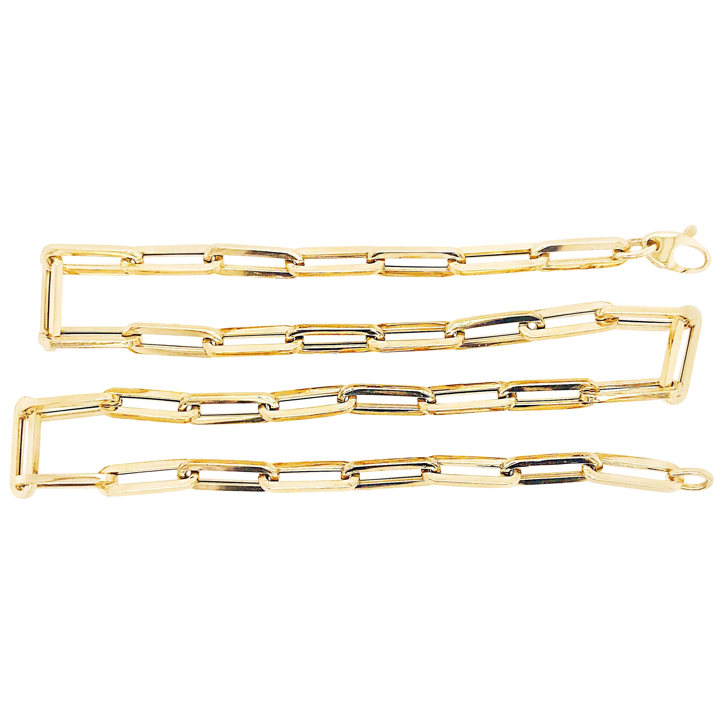 Gold Paper Clip Chain 14 Karat Yellow Gold Flat Link Chain 2.5 mm 18