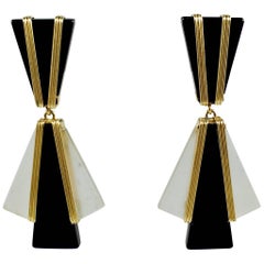 Onyx Crystal Gold Drop Earrings