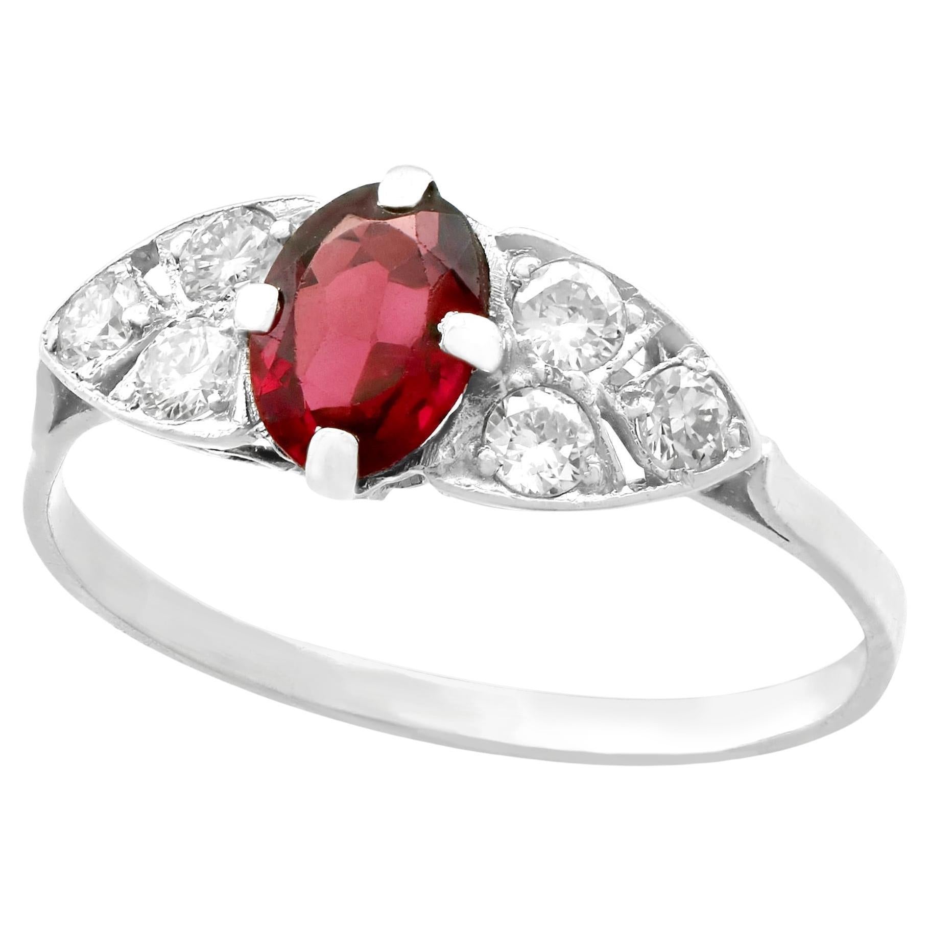 1950s Oval Cut Garnet and Diamond Platinum Cocktail Ring