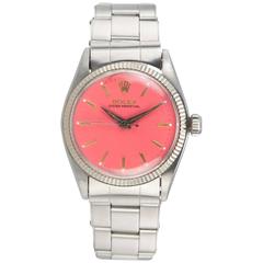Rolex Lady's Stainless Steel Custom Pink Dial Wristwatch Ref 6551