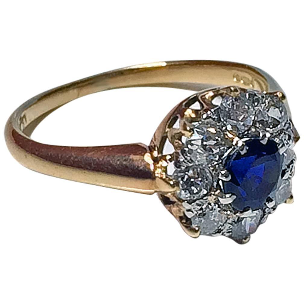 Antique English Sapphire Diamond Gold Ring