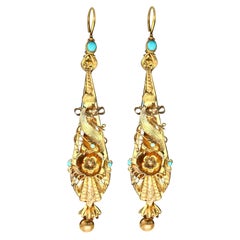 Antique 0.45 Carat Turquoise and Yellow Gold Earrings