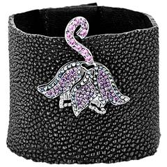 William Ehrlich Shagreen Cuff Bracelet with Pink and Blue Tulip 12