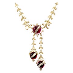 Victorian Seed Pearl and Crystal Necklace in 15k Yellow Gold