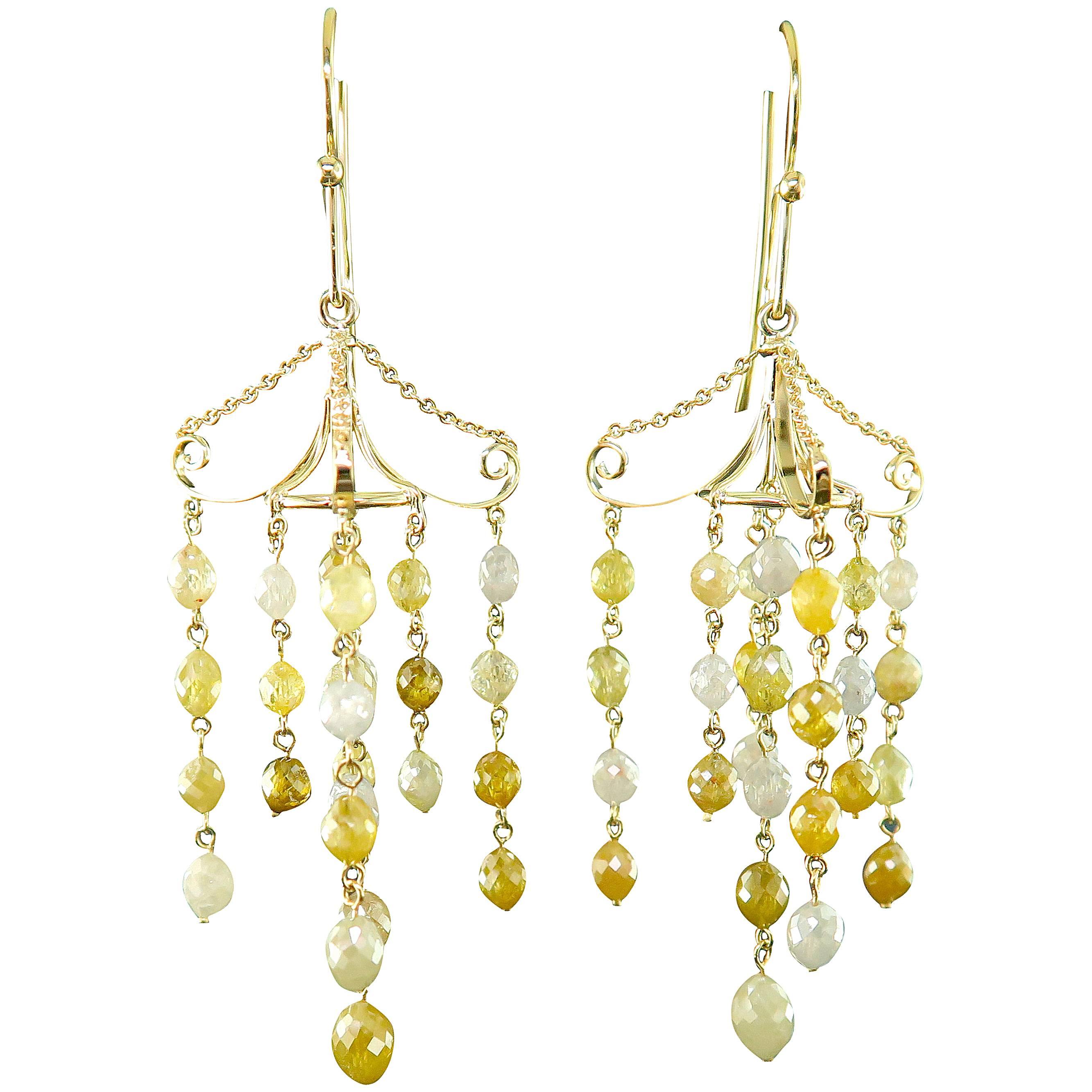 Rustic Diamond Gold Chandelier Earrings