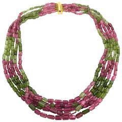 Jona Pink and Green Tourmaline Gold Multistrand Necklace 9