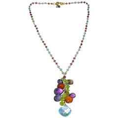 Jona Amethyst Peridot Blue Topaz Iolite Carnelian 18 Karat Yellow Gold Necklace