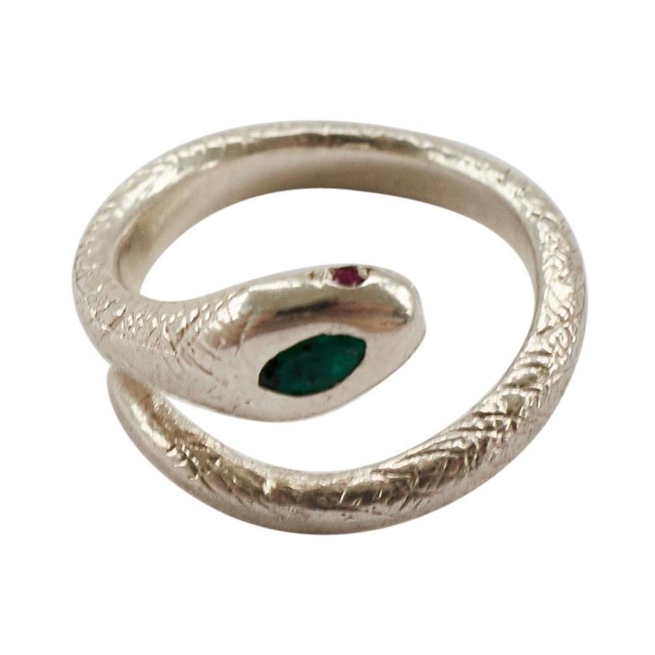 Emerald Ruby Snake Ring Silver Onesie Victorian Cocktail Style Animal J Dauphin