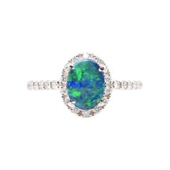 1.32 Carat Black Opal and Diamond Engagement Ring Set in Platinum