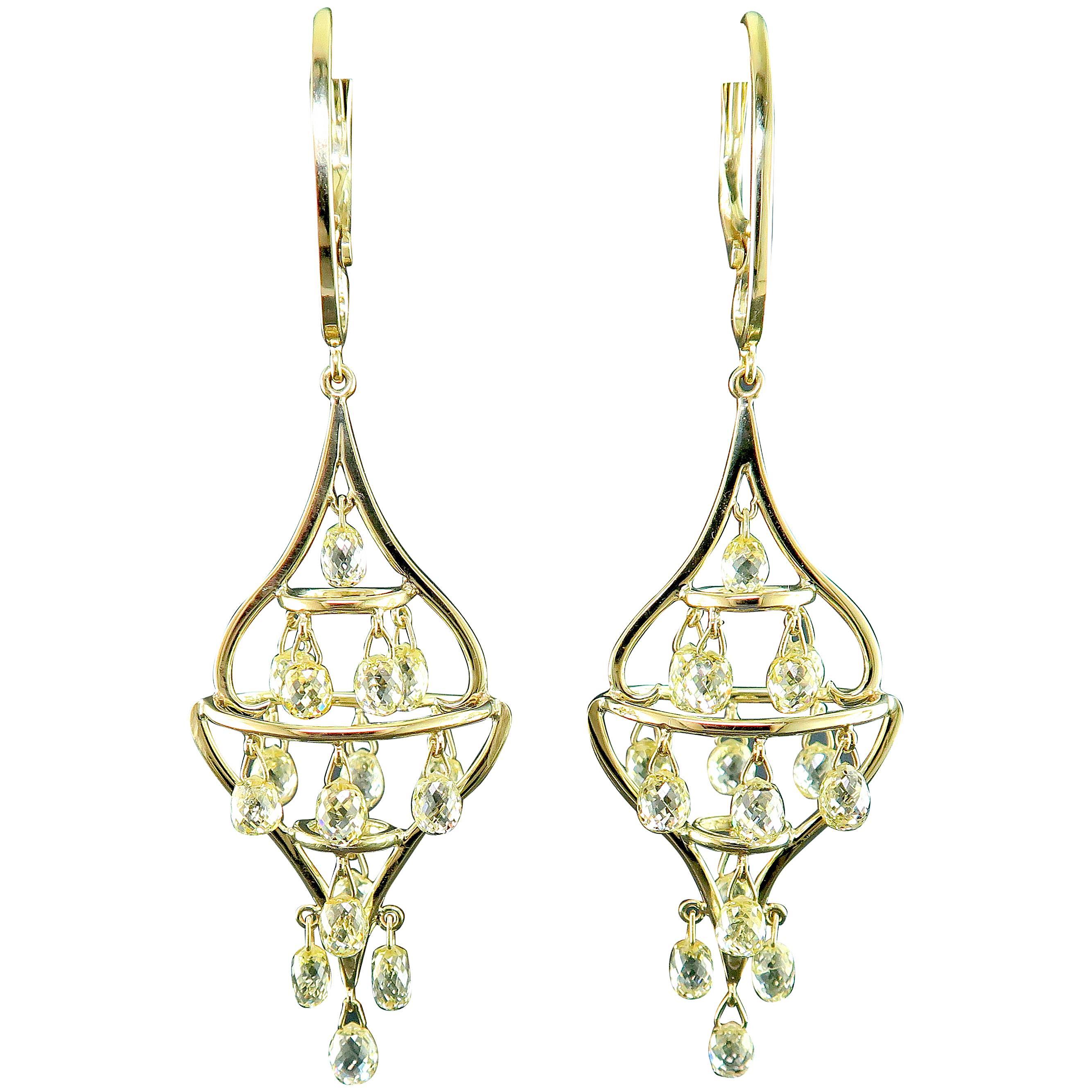 Diamond and Yellow Gold Chandelier Dangle Earrings For Sale