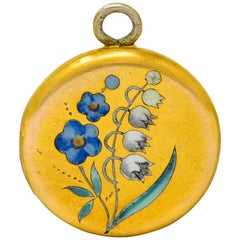 1894 Viktorianische Emaille 14 Karat Gelbgold Floral Medaillon Anhänger
