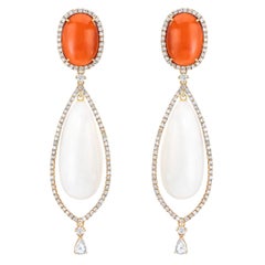 43 Carat Coral Diamond Rose Gold Chandelier Dangle Earrings