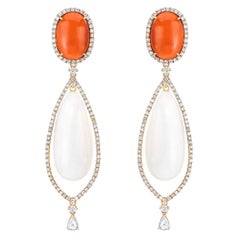 43 Carat Coral Diamond Rose Gold Chandelier Dangle Earrings