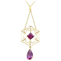 Antique Victorian 2.40 Carat Amethyst and Pearl Yellow Gold Pendant